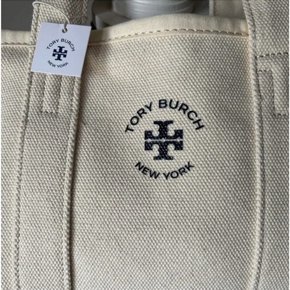 TORY BURCH NWT Small Mini Mercer Canvas Tote Bag in Neutral Cream - Picture 6 of 11